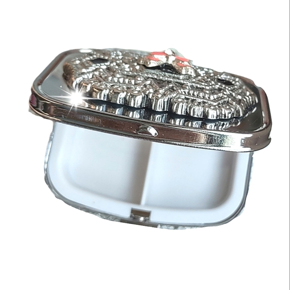 Embellished Silver Pill Case Container Pink Bow - Picture 4 of 11